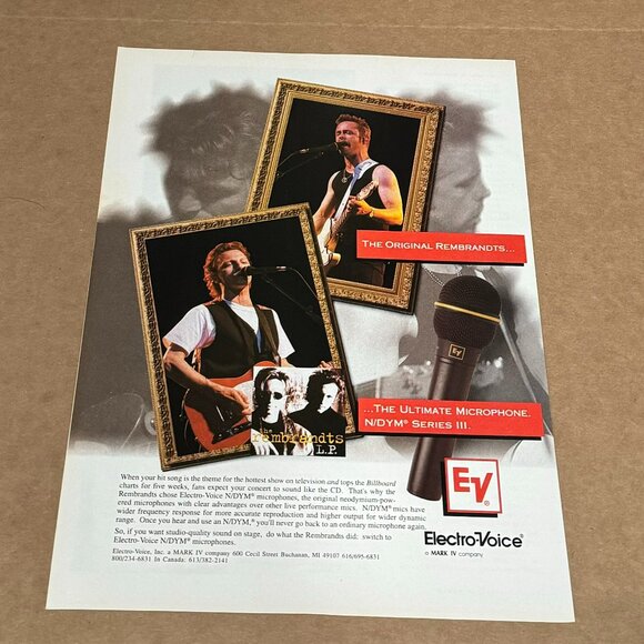 The Rembrandts - Electro-Voice Mics - 1996 Print Advertisement - Picture 1 of 1